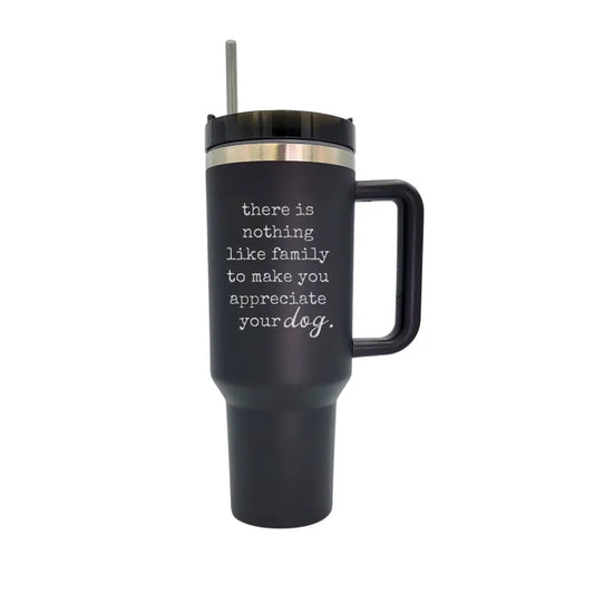 40 Oz. Appreciate Your Dog Handled Mug With Straw: Black - Home Decor