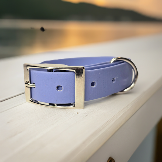 The Periwinkle Biothane Collar - Waterproof, Odor-Proof, and Easy to Clean for Your Pup's Outdoor Excursions!"