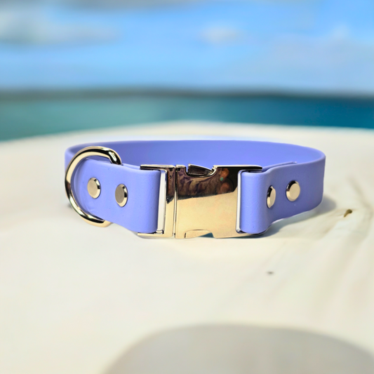 "Ultimate Adventure Companion: The Quick-Release Periwinkle Biothane Dog Collar for Every Outdoor Adventure!"